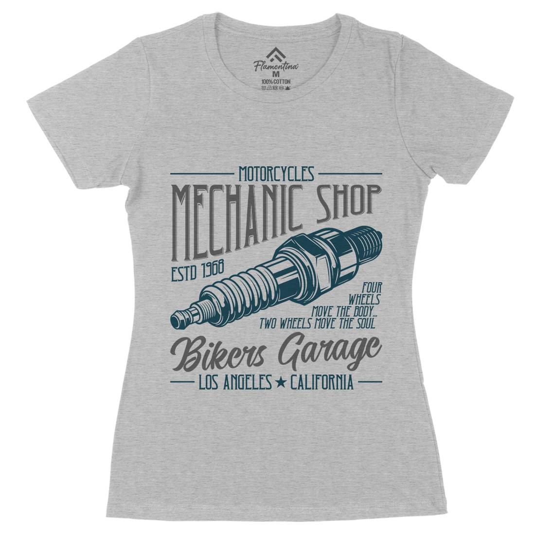 Mechanic Shop Womens Organic Crew Neck T-Shirt Motorcycles B836