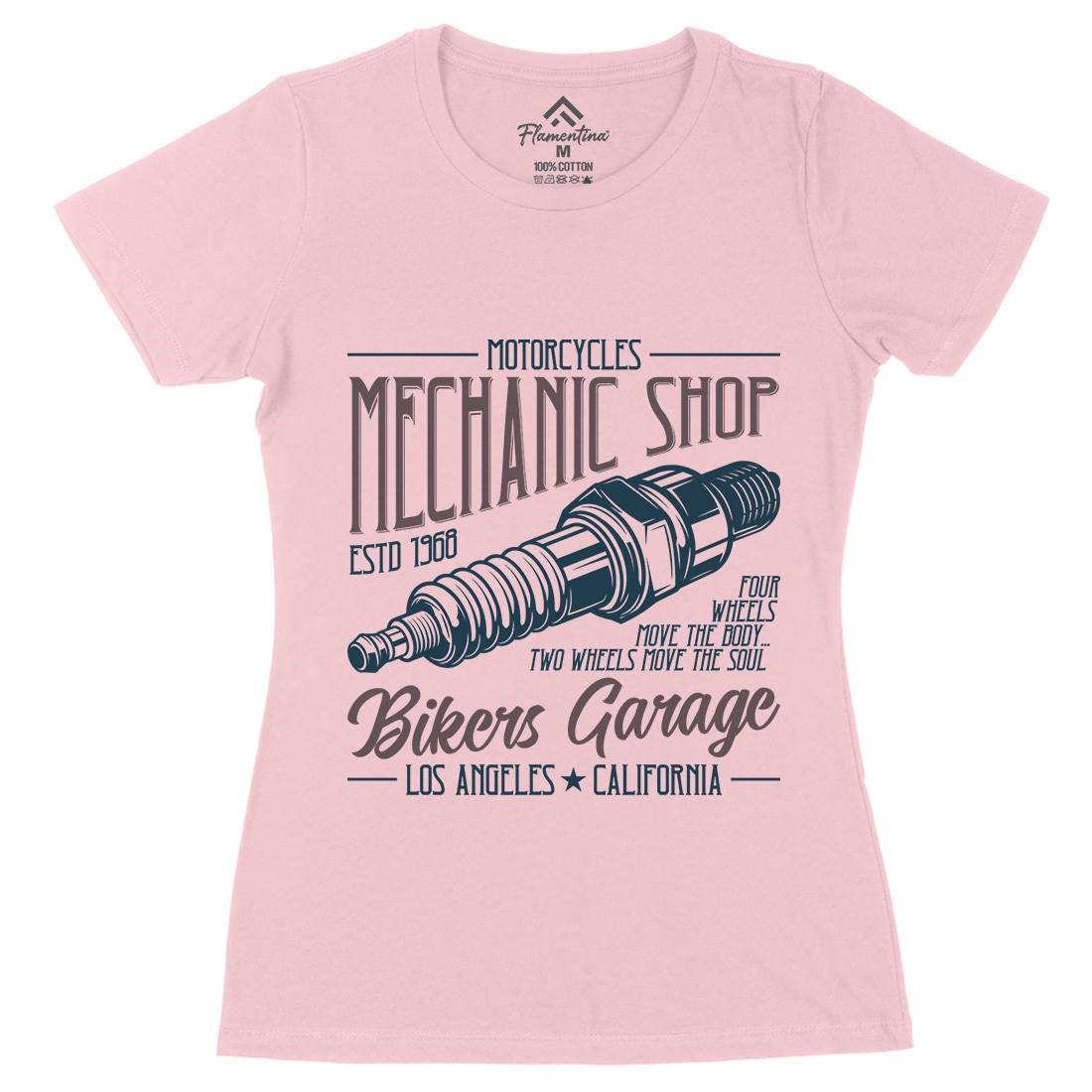 Mechanic Shop Womens Organic Crew Neck T-Shirt Motorcycles B836