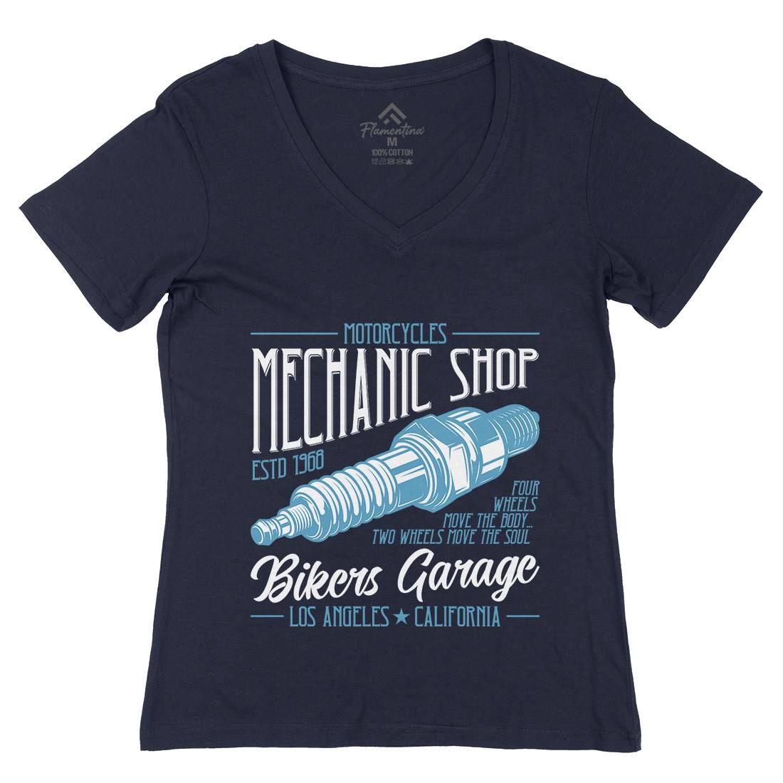 Mechanic Shop Womens Organic V-Neck T-Shirt Motorcycles B836