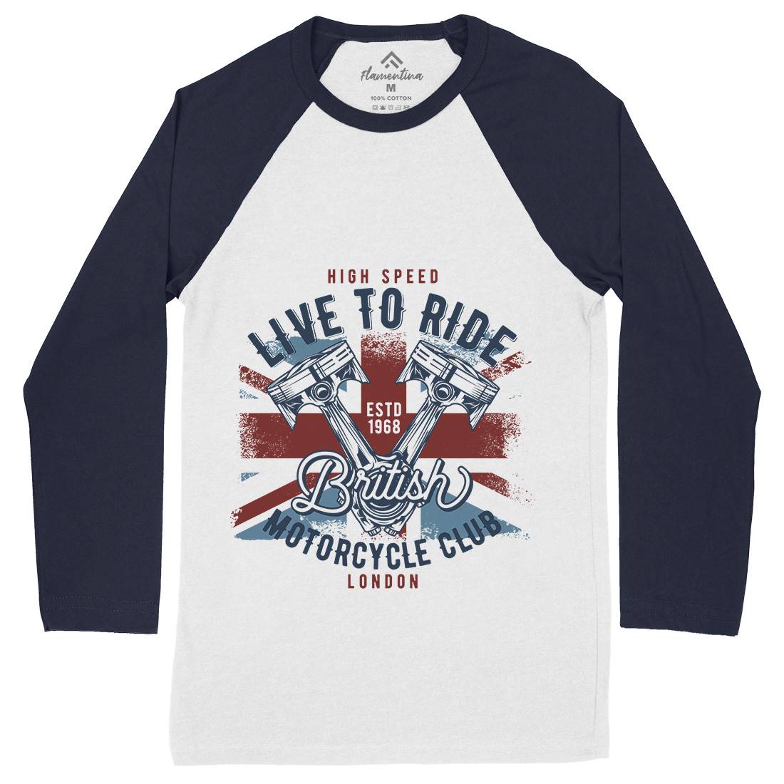 Live To Ride Mens Long Sleeve Baseball T-Shirt Motorcycles B837
