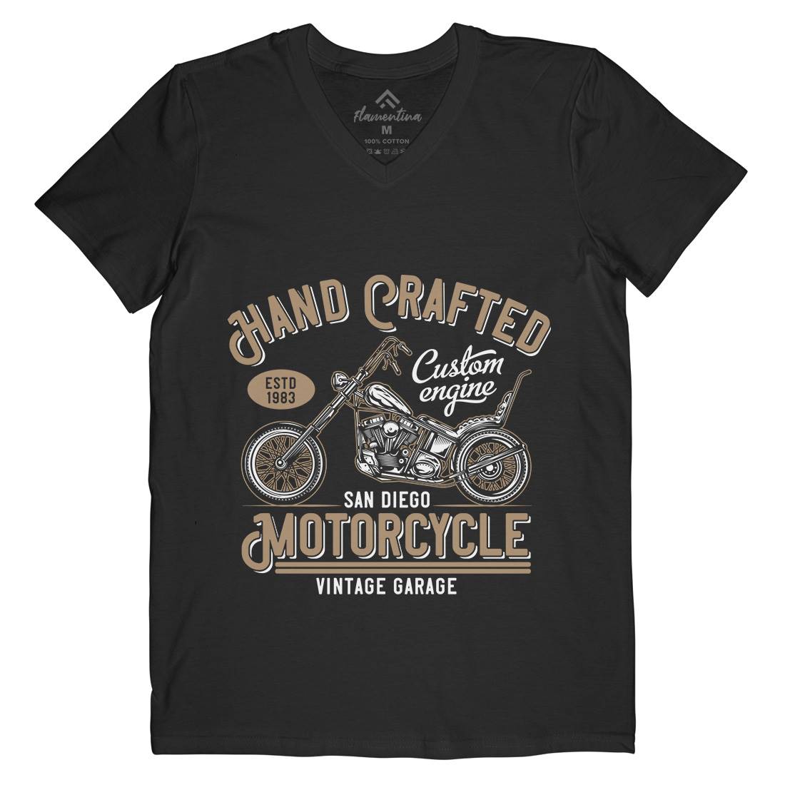 Hand Crafted Mens Organic V-Neck T-Shirt Motorcycles B838