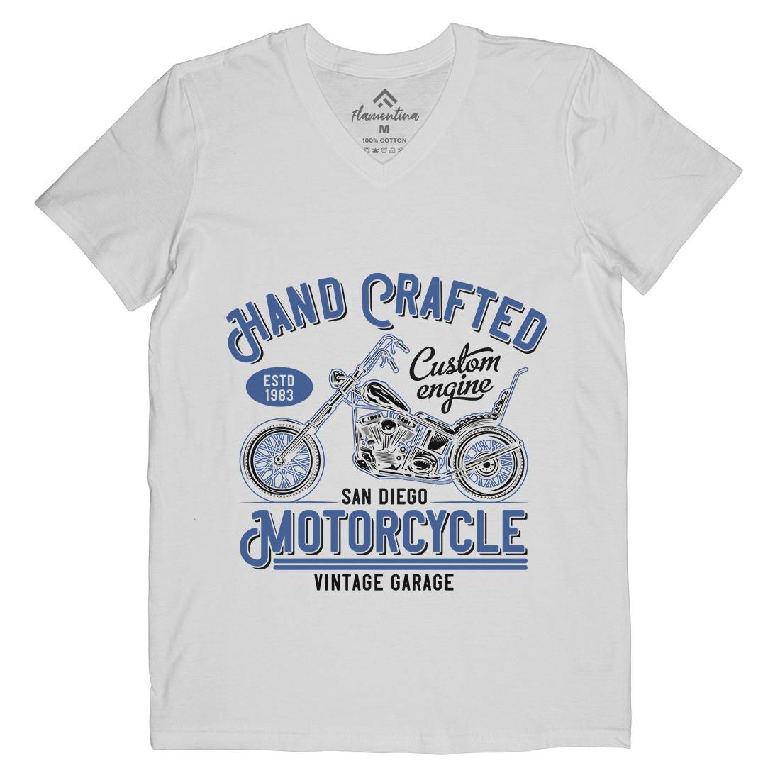 Hand Crafted Mens Organic V-Neck T-Shirt Motorcycles B838