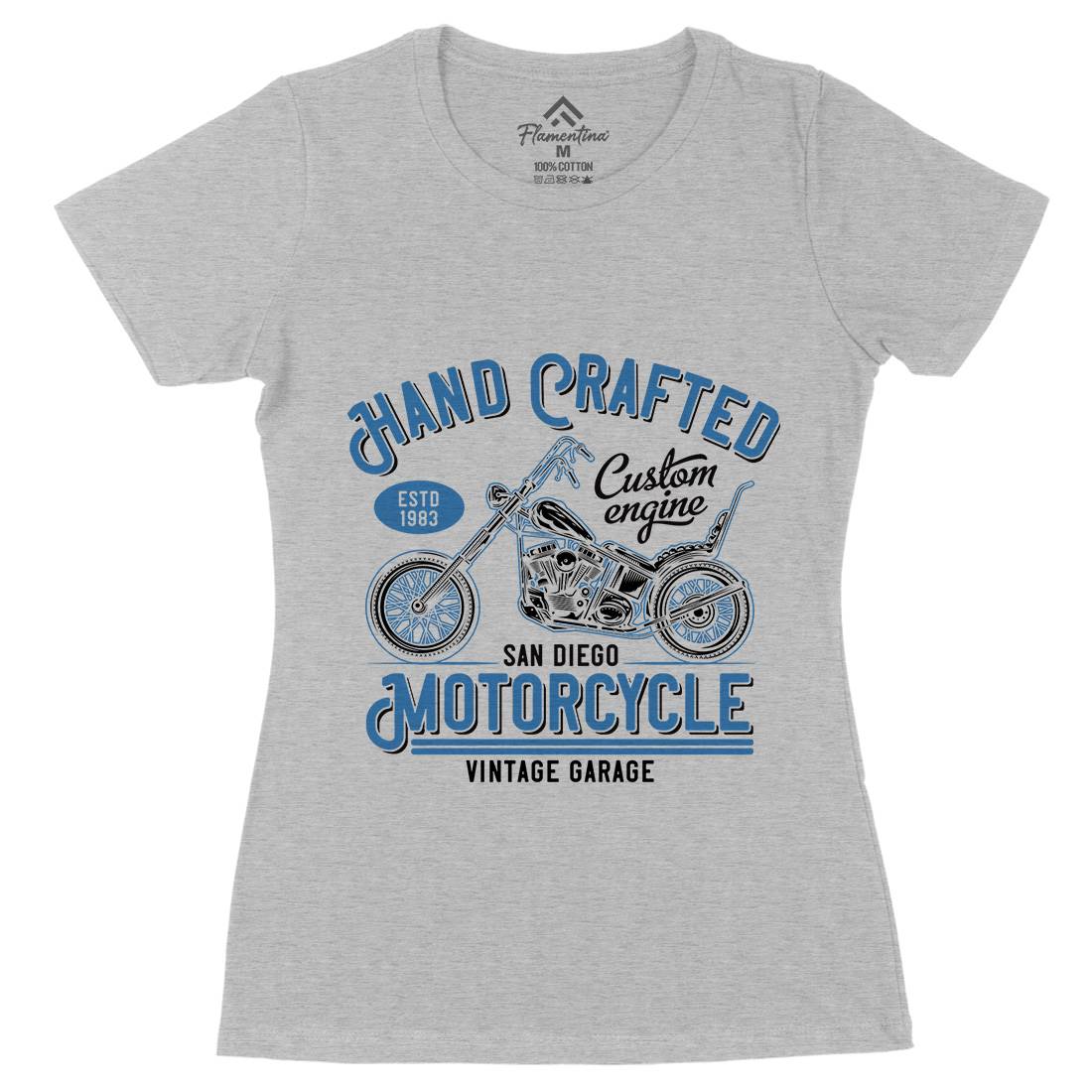Hand Crafted Womens Organic Crew Neck T-Shirt Motorcycles B838