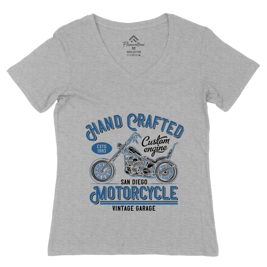 Hand Crafted Womens Organic V-Neck T-Shirt Motorcycles B838