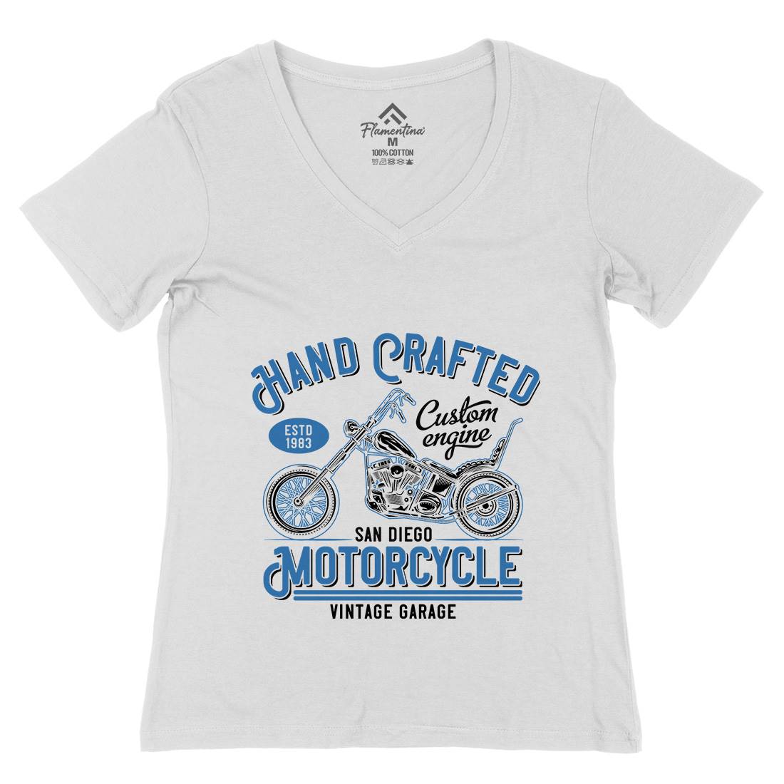 Hand Crafted Womens Organic V-Neck T-Shirt Motorcycles B838
