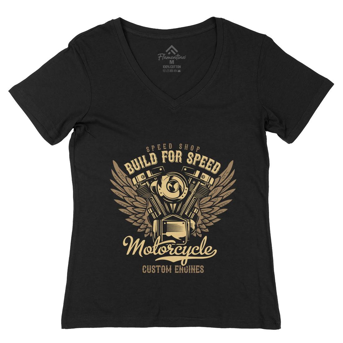 Build For Speed Womens Organic V-Neck T-Shirt Motorcycles B842