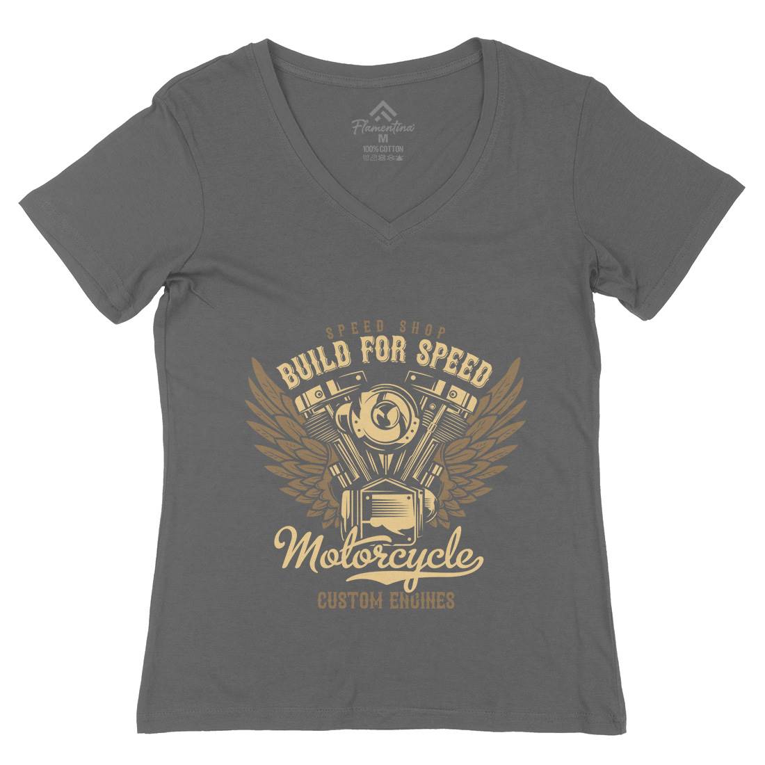 Build For Speed Womens Organic V-Neck T-Shirt Motorcycles B842