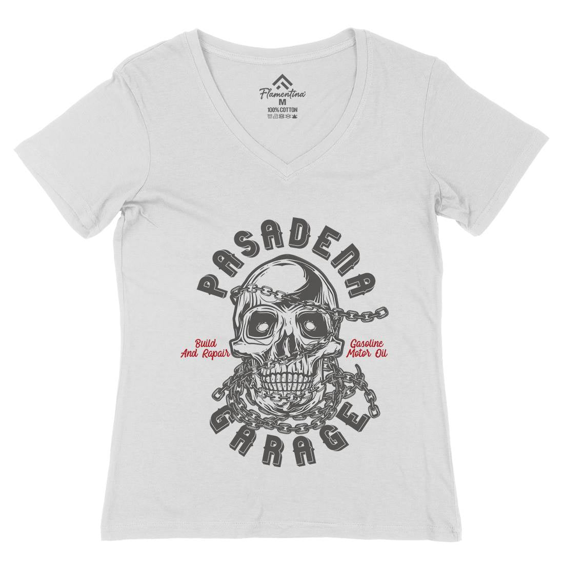 Pasadena Womens Organic V-Neck T-Shirt Motorcycles B847