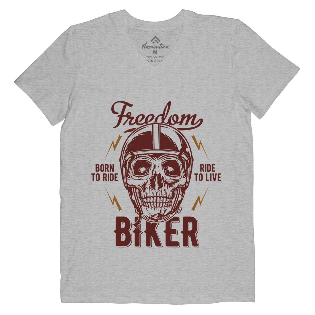 Freedom Biker Mens Organic V-Neck T-Shirt Motorcycles B848