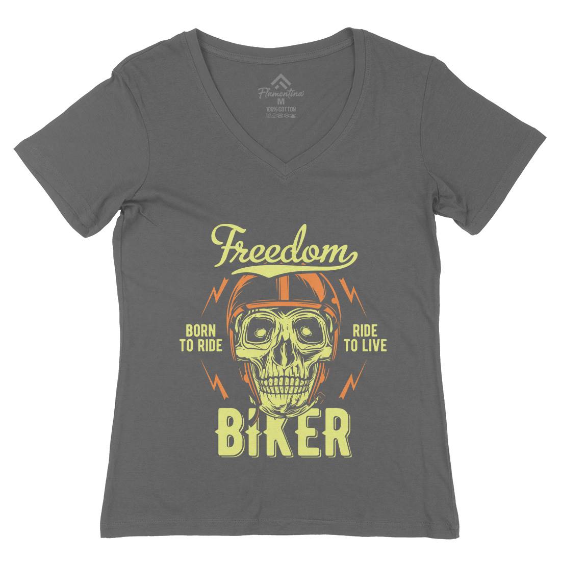 Freedom Biker Womens Organic V-Neck T-Shirt Motorcycles B848