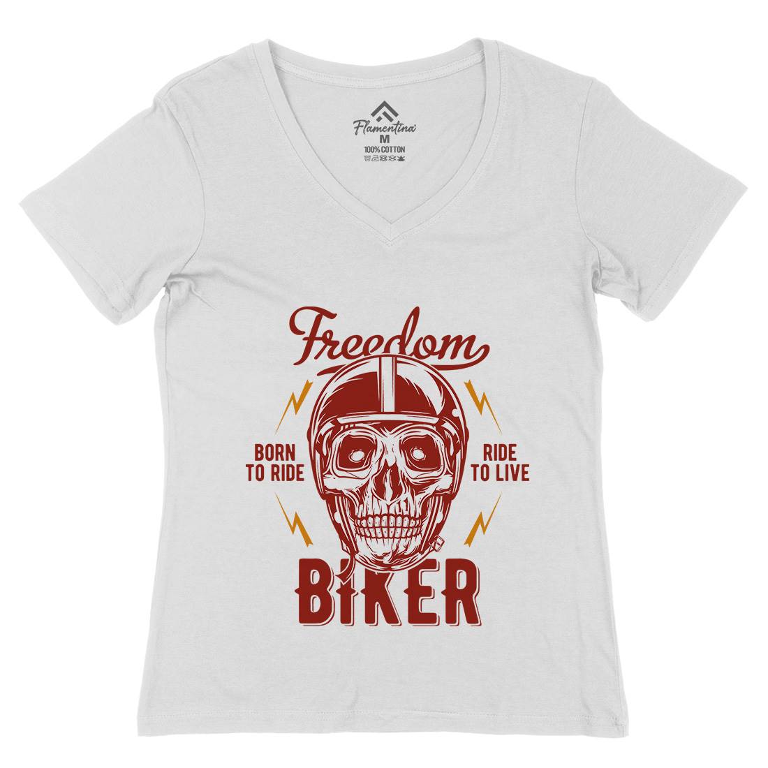 Freedom Biker Womens Organic V-Neck T-Shirt Motorcycles B848