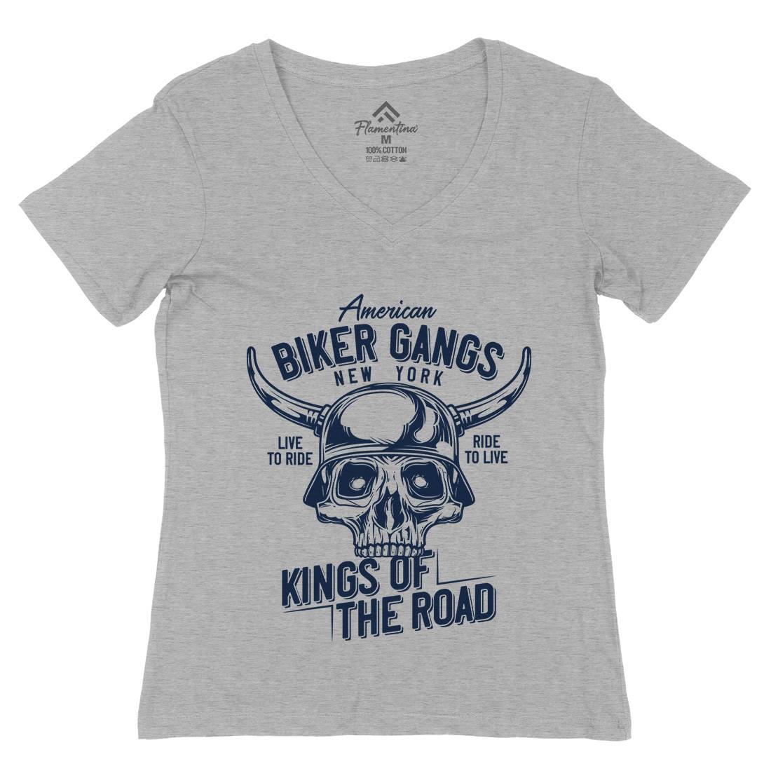 Biker Gangs Womens Organic V-Neck T-Shirt Motorcycles B850