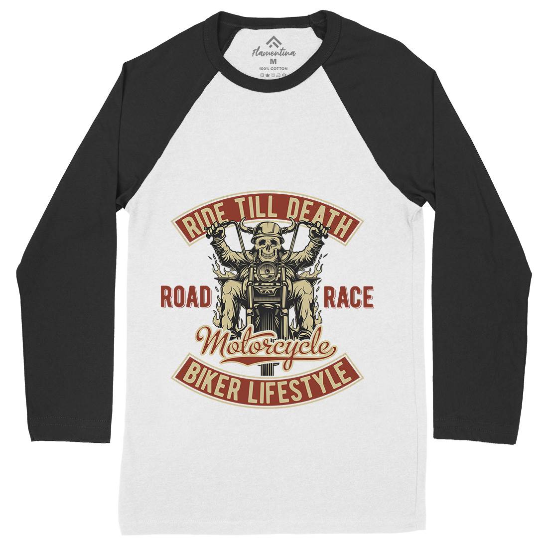 Ride Till Death Mens Long Sleeve Baseball T-Shirt Motorcycles B857