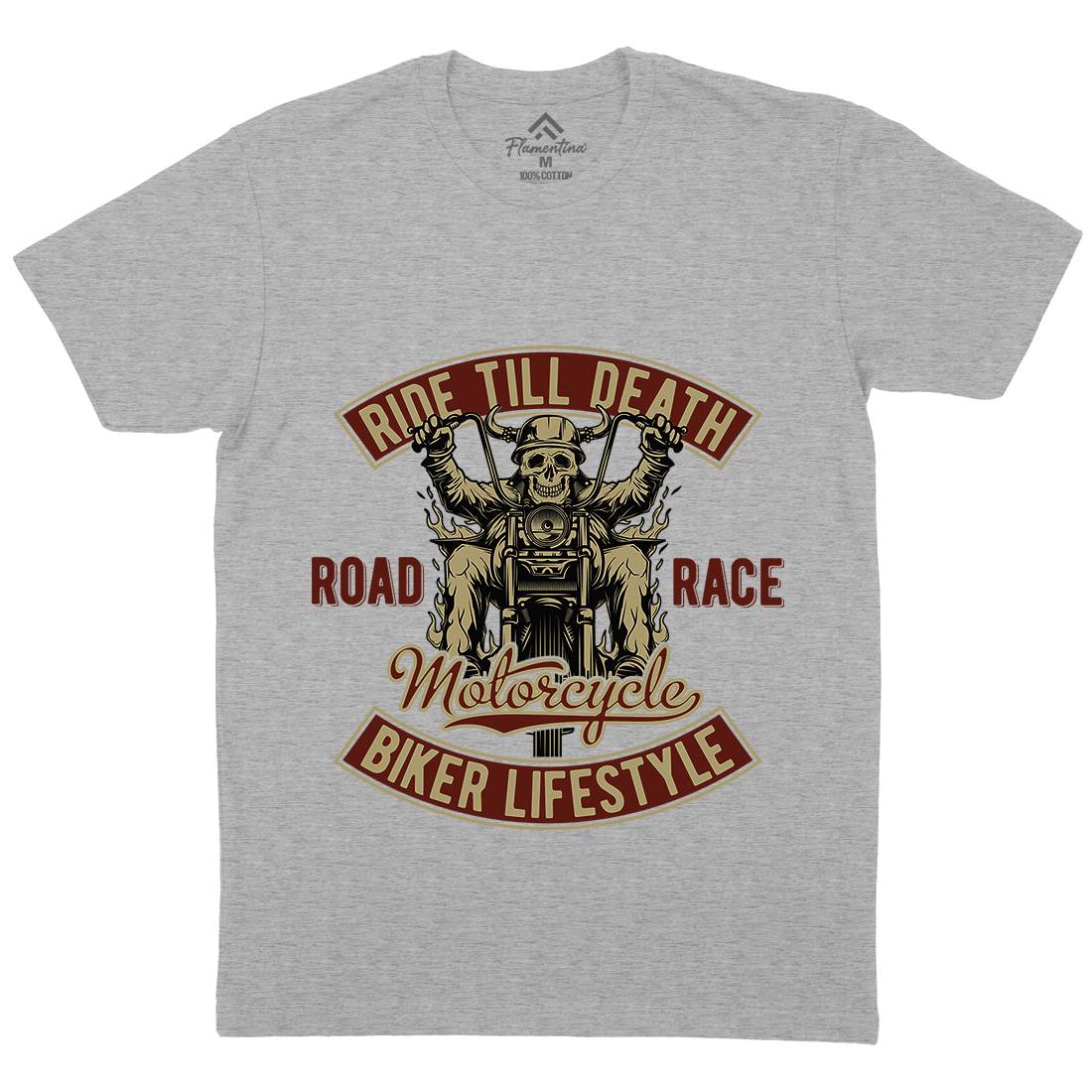 Ride Till Death Mens Organic Crew Neck T-Shirt Motorcycles B857