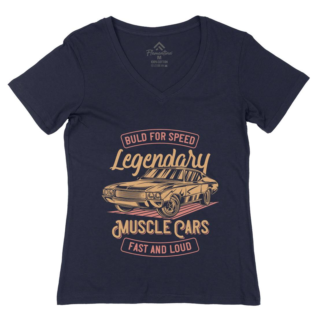 Legendary Muscle Car Womens Organic V-Neck T-Shirt Cars B859
