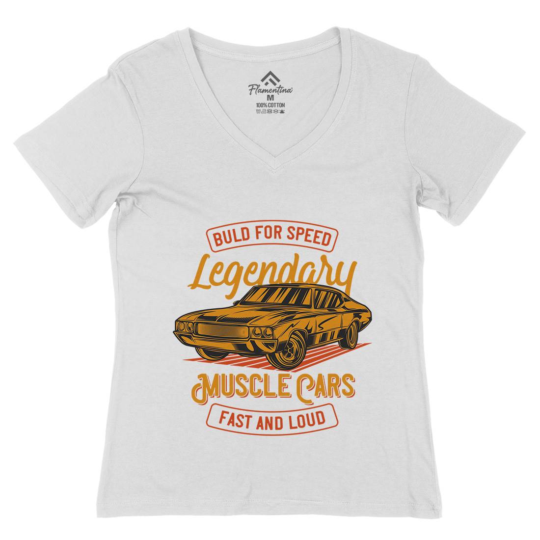 Legendary Muscle Car Womens Organic V-Neck T-Shirt Cars B859