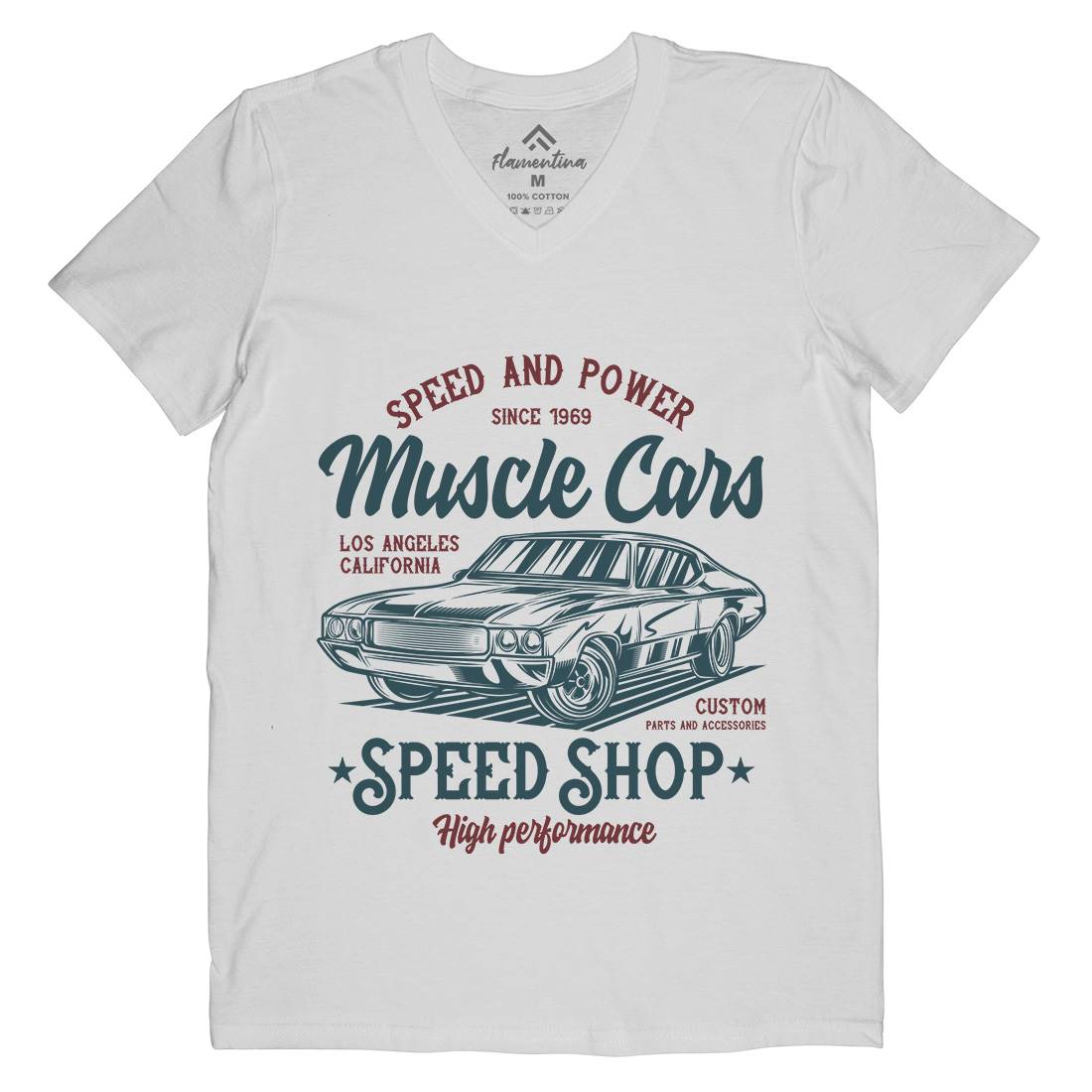Muscle Car Speed Mens Organic V-Neck T-Shirt Cars B860