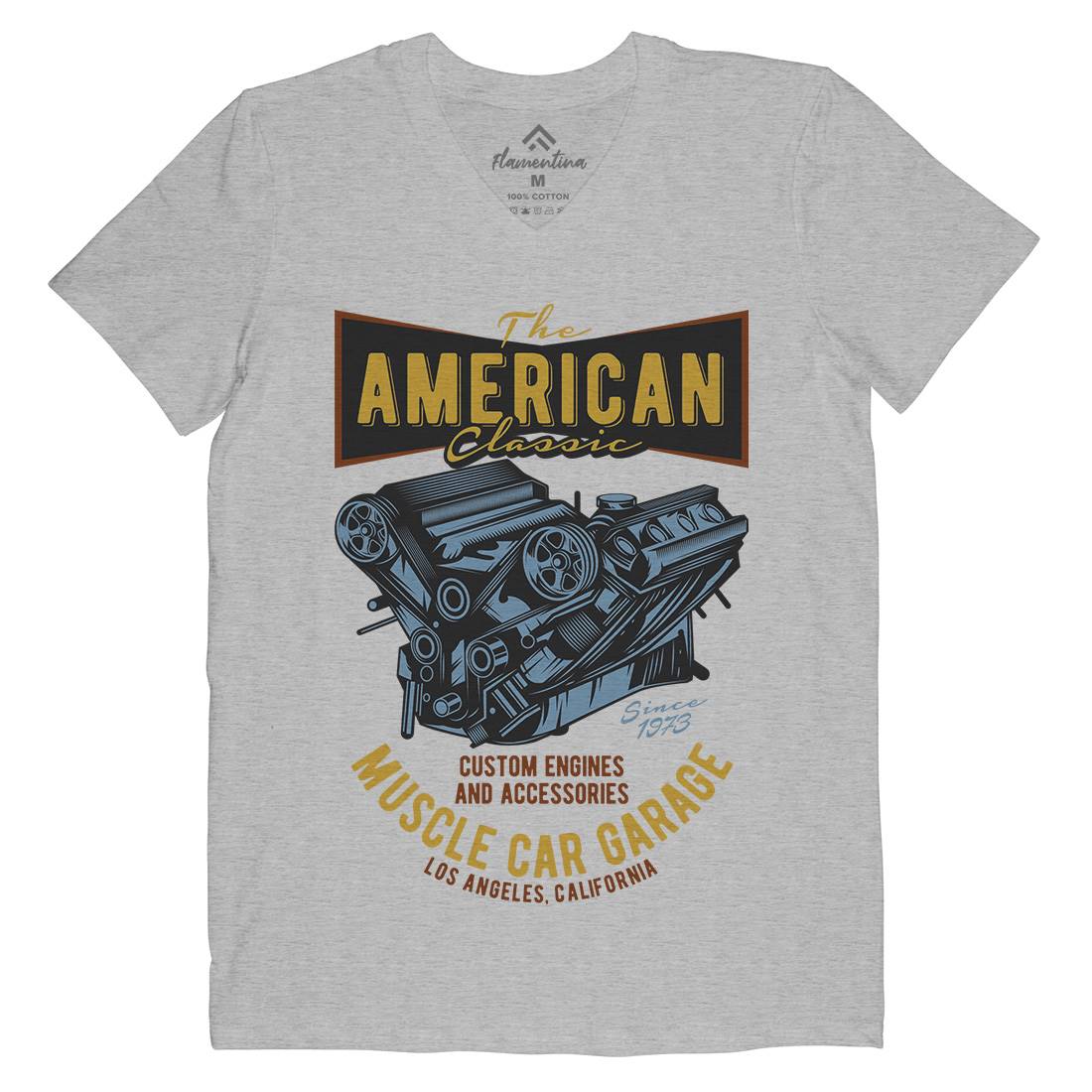 American Muscle Car Mens Organic V-Neck T-Shirt Cars B864