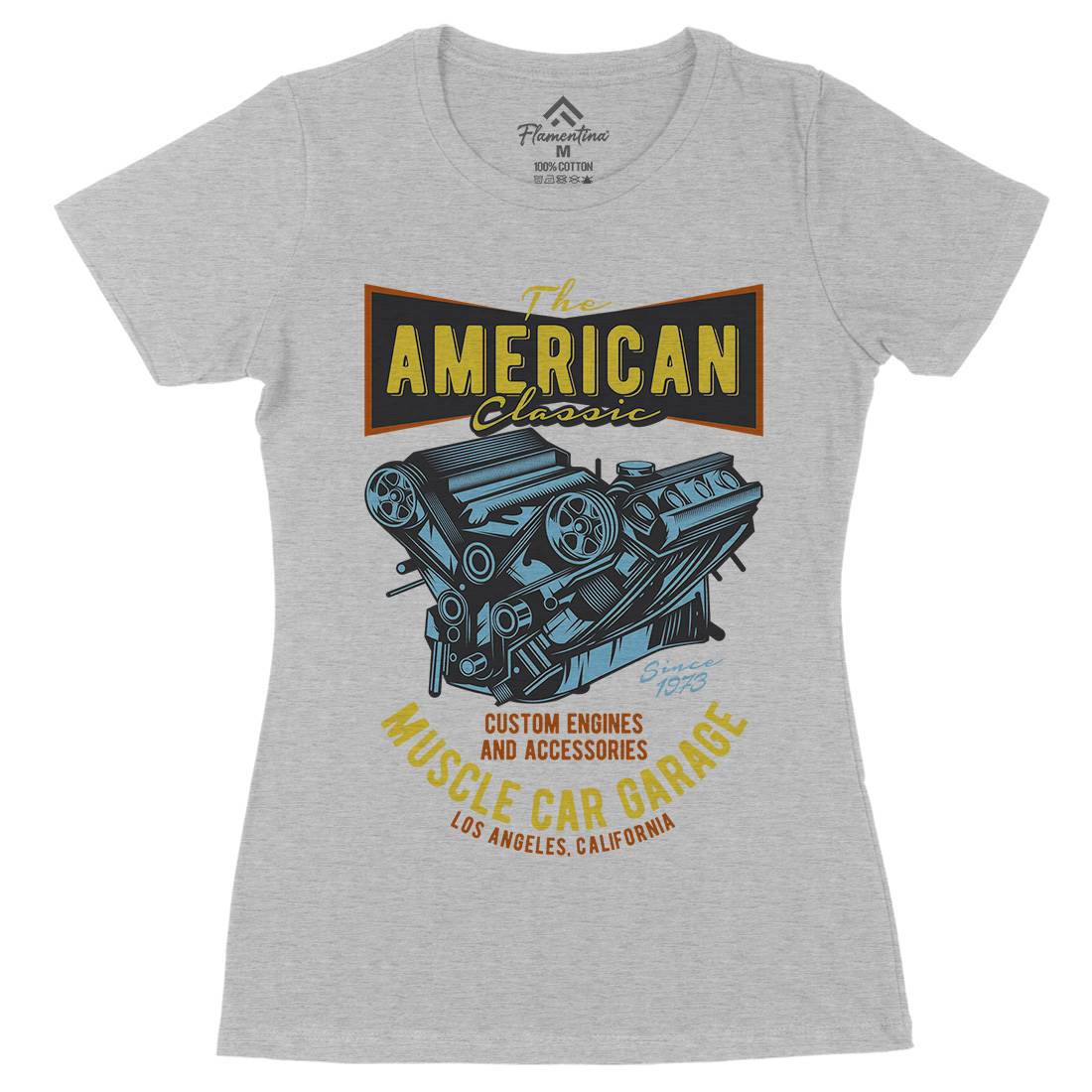 American Muscle Car Womens Organic Crew Neck T-Shirt Cars B864
