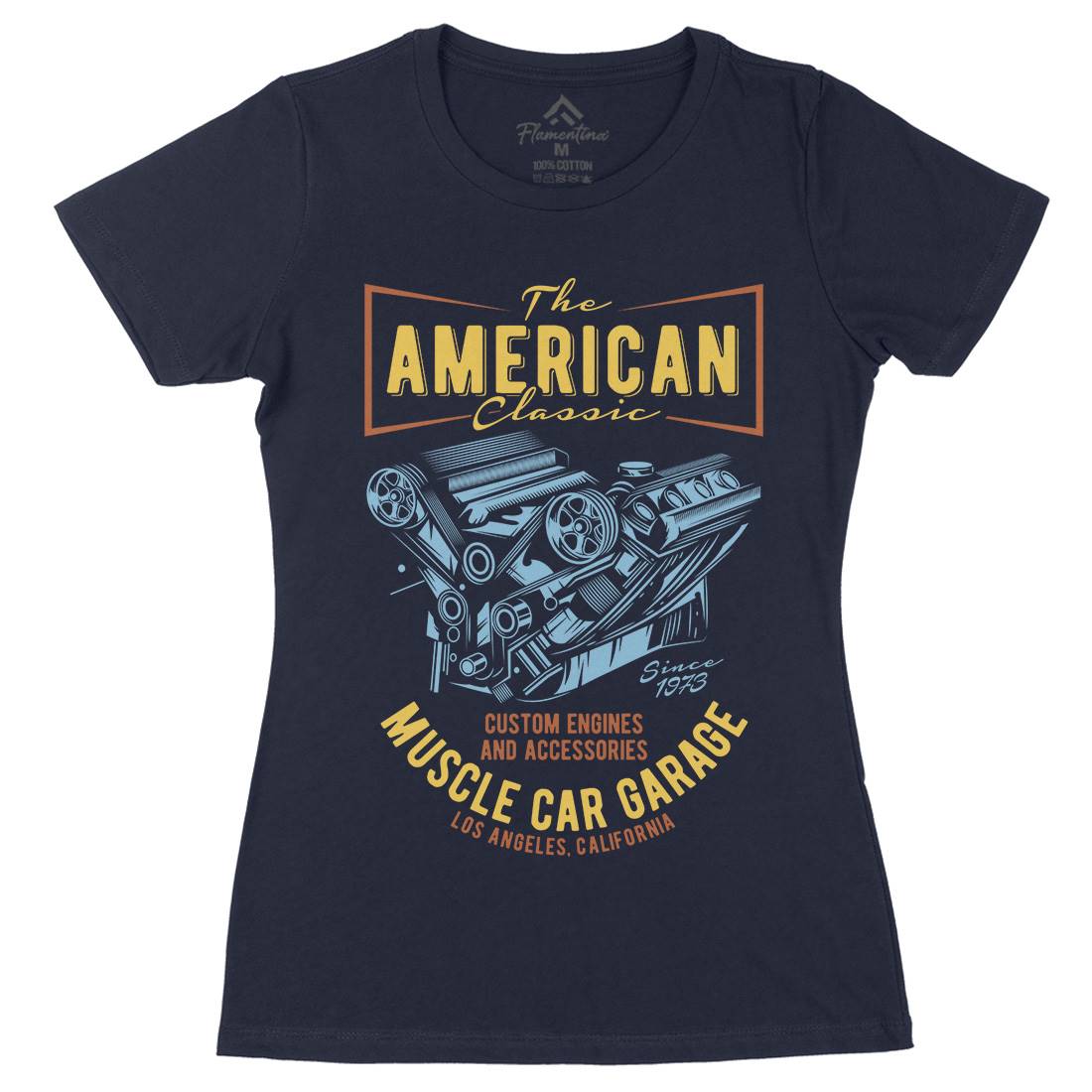 American Muscle Car Womens Organic Crew Neck T-Shirt Cars B864