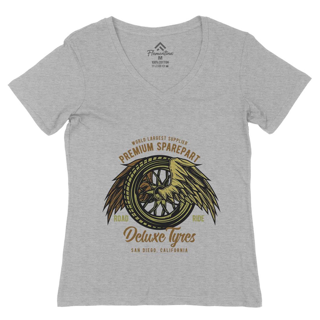 Deluxe Tyres Muscle Car Womens Organic V-Neck T-Shirt Cars B866