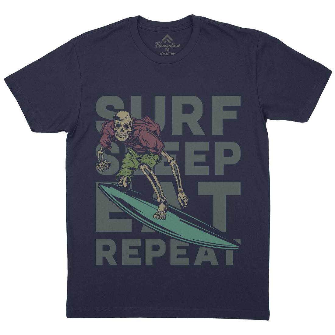 Eat Sleep Surfing Mens Organic Crew Neck T-Shirt Surf B867