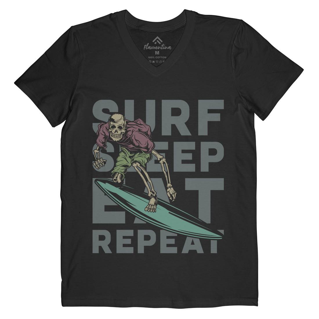Eat Sleep Surfing Mens Organic V-Neck T-Shirt Surf B867
