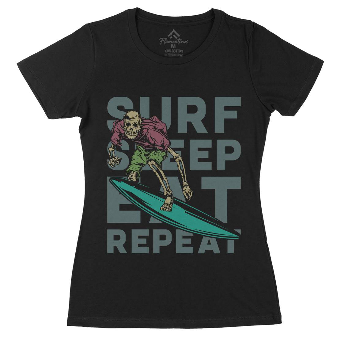 Eat Sleep Surfing Womens Organic Crew Neck T-Shirt Surf B867
