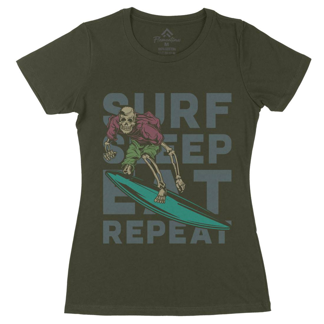 Eat Sleep Surfing Womens Organic Crew Neck T-Shirt Surf B867