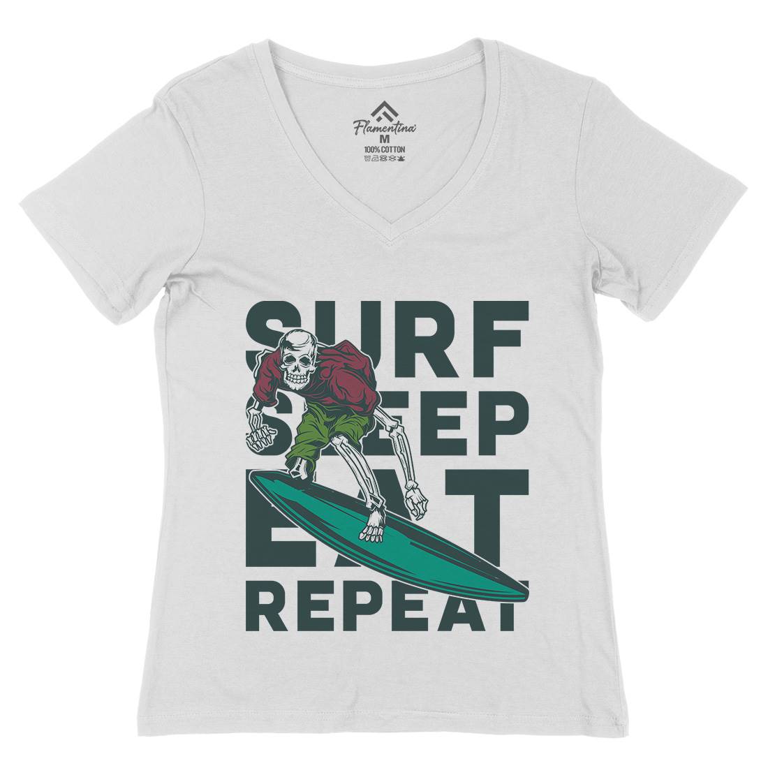 Eat Sleep Surfing Womens Organic V-Neck T-Shirt Surf B867