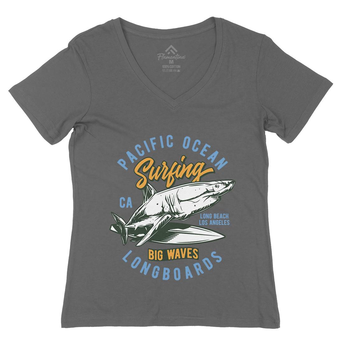 Pacific Ocean Surfing Womens Organic V-Neck T-Shirt Surf B869