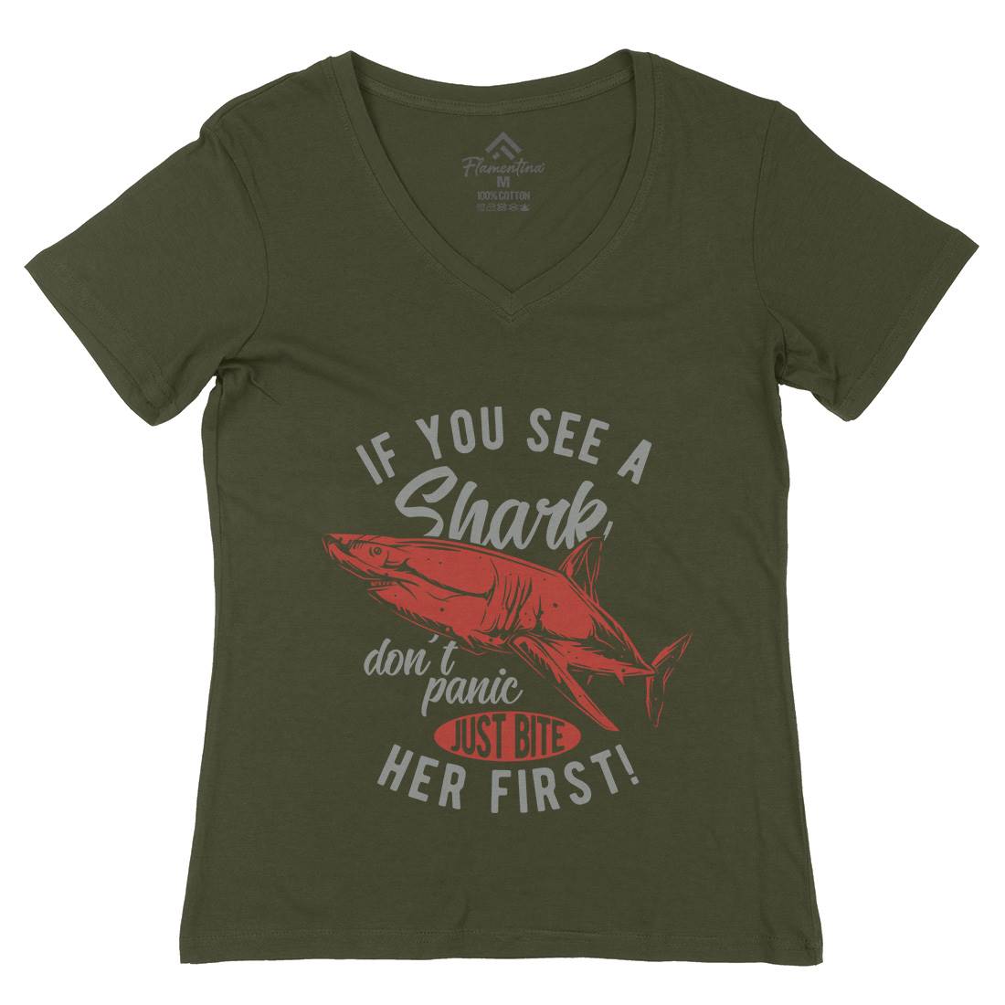 Shark Surfing Womens Organic V-Neck T-Shirt Surf B870
