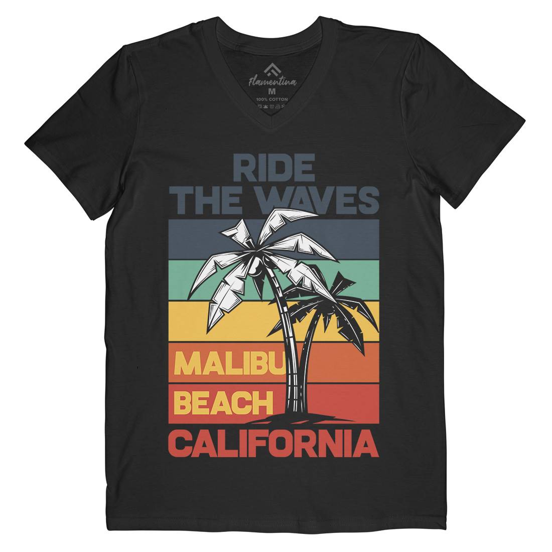 Malibu Surfing Mens Organic V-Neck T-Shirt Surf B872