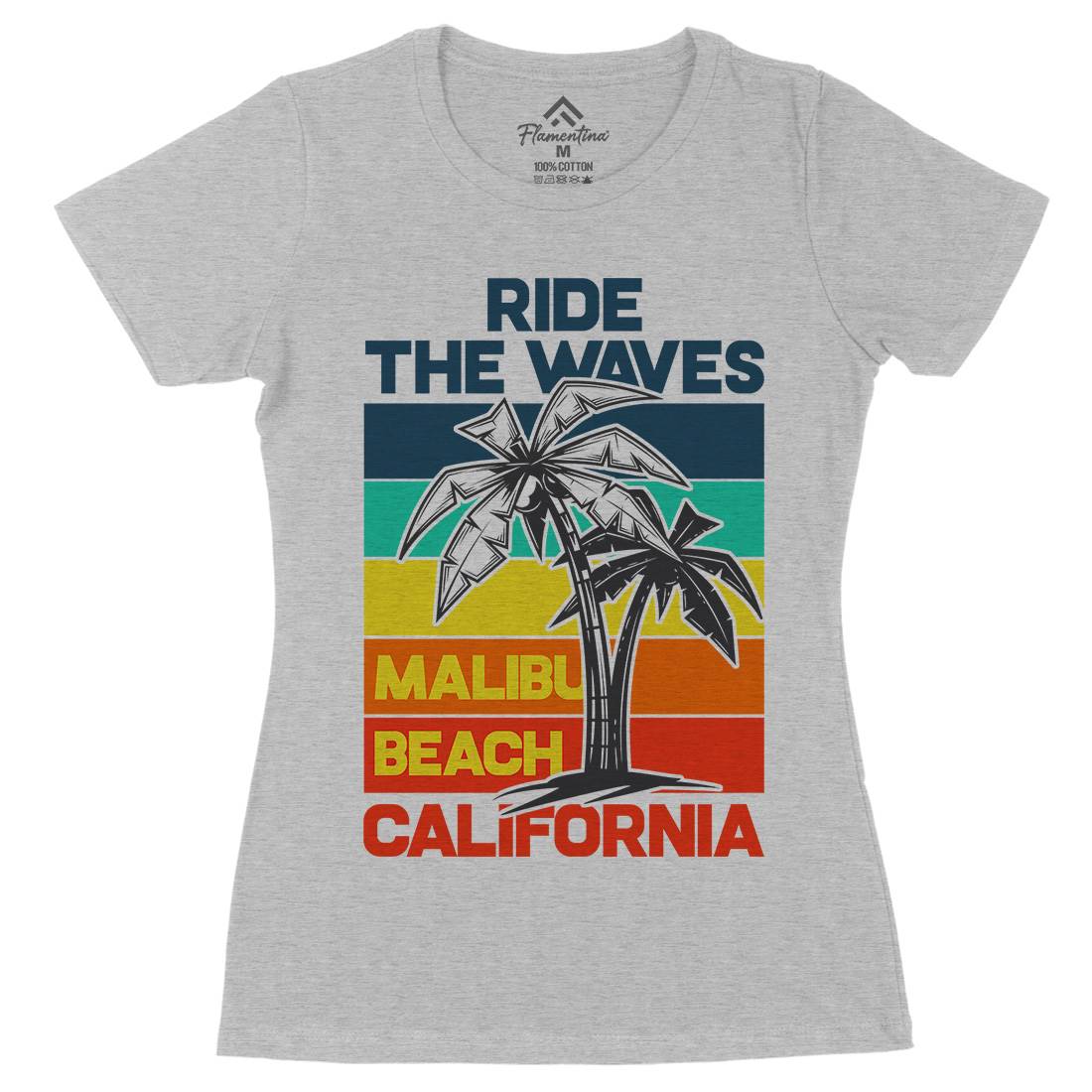Malibu Surfing Womens Organic Crew Neck T-Shirt Surf B872