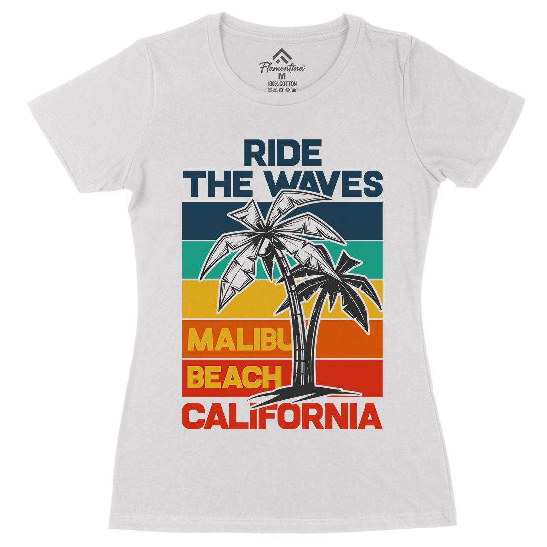 Malibu Surfing Womens Organic Crew Neck T-Shirt Surf B872