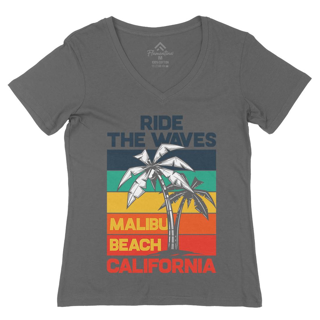 Malibu Surfing Womens Organic V-Neck T-Shirt Surf B872