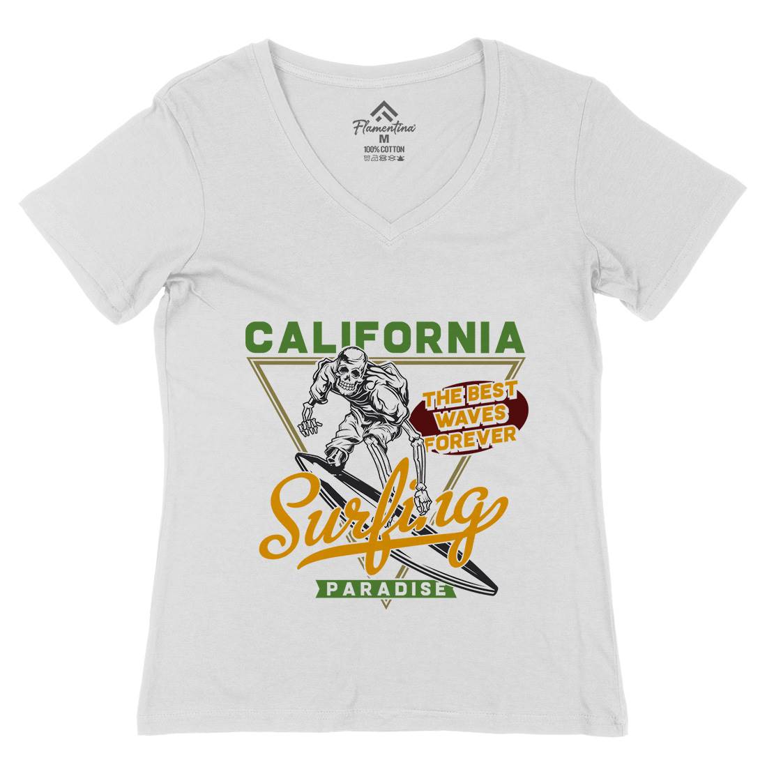 California Surfing Womens Organic V-Neck T-Shirt Surf B875