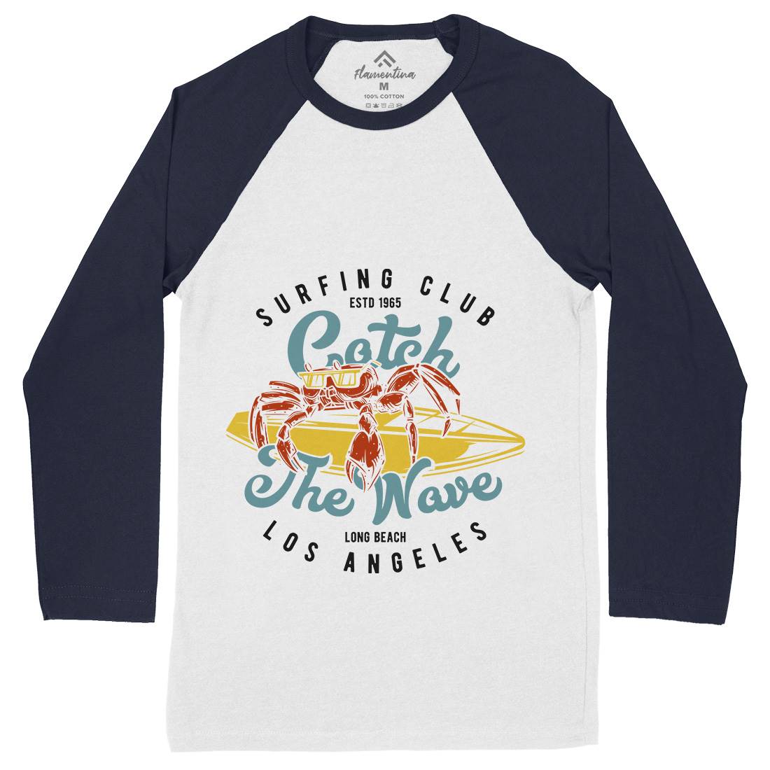 Catch The Wave Surfing Mens Long Sleeve Baseball T-Shirt Surf B877