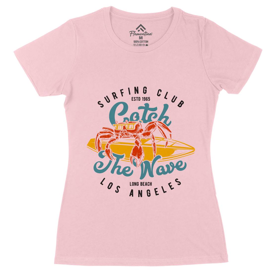 Catch The Wave Surfing Womens Organic Crew Neck T-Shirt Surf B877