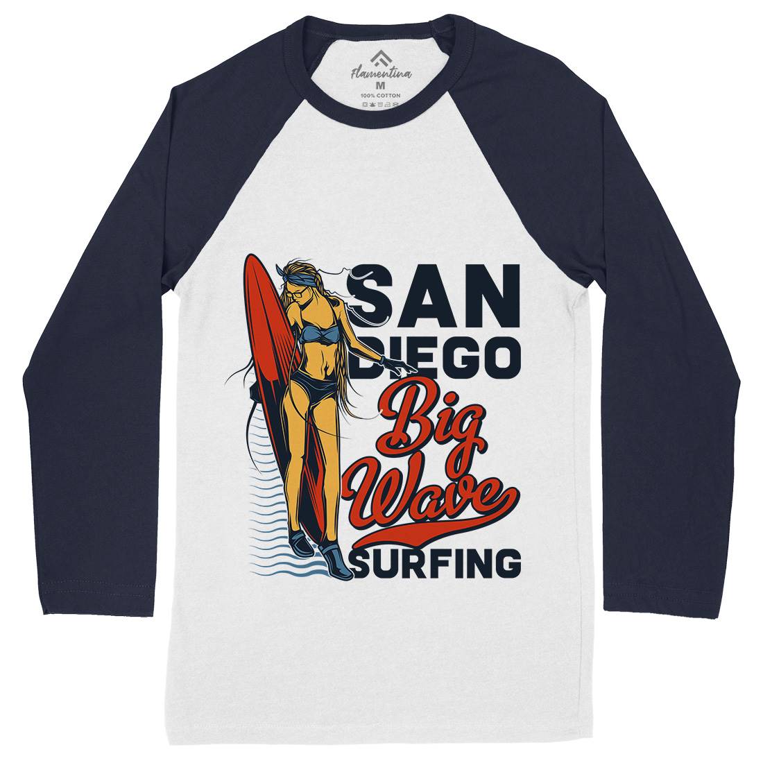 Big Wave Surfing Mens Long Sleeve Baseball T-Shirt Surf B879