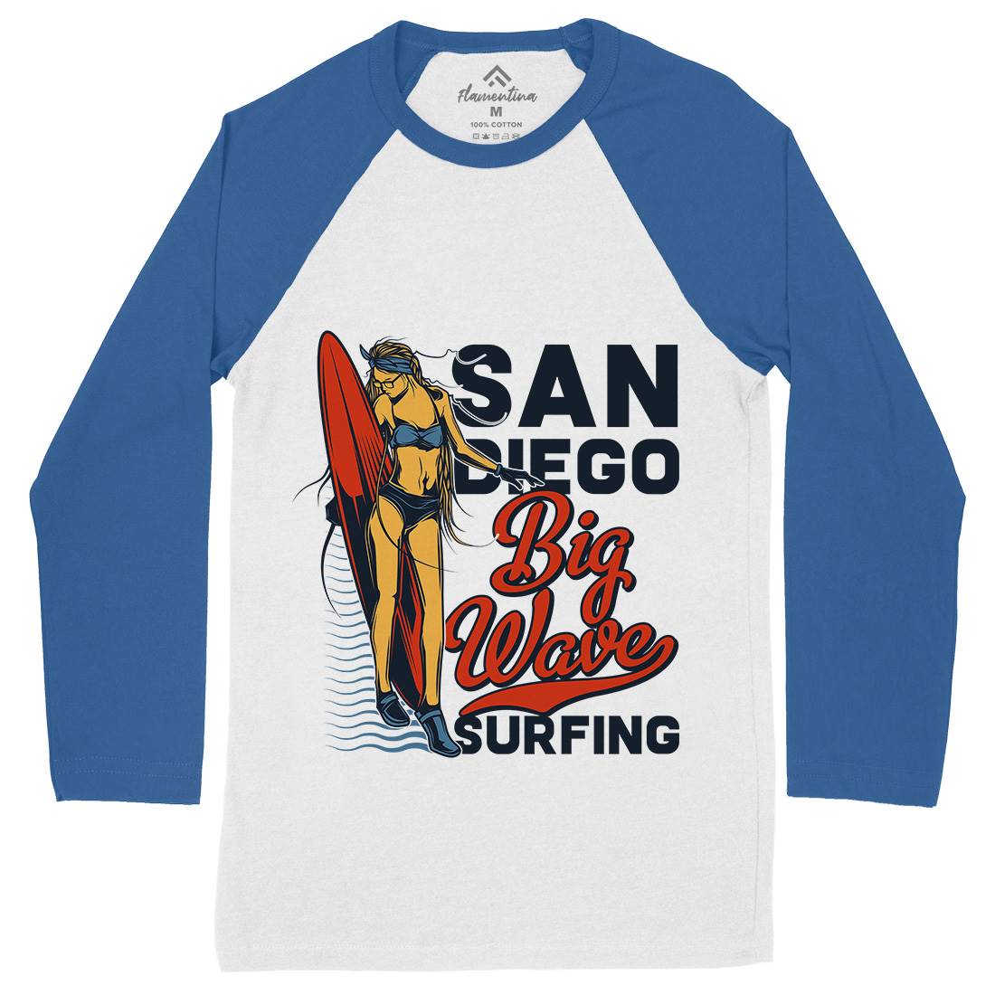 Big Wave Surfing Mens Long Sleeve Baseball T-Shirt Surf B879