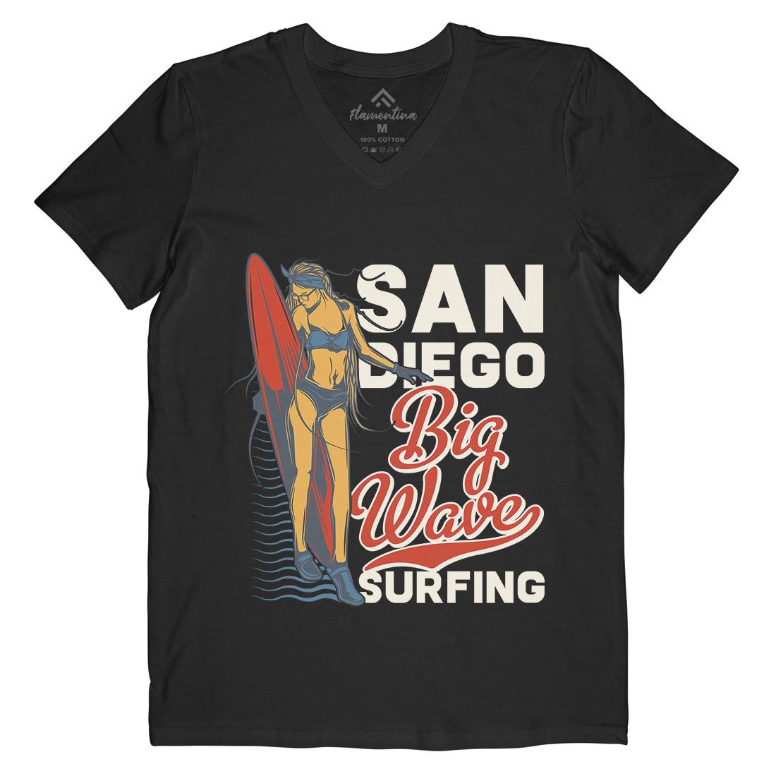 Big Wave Surfing Mens V-Neck T-Shirt Surf B879