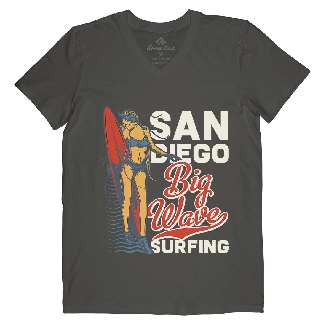 Big Wave Surfing Mens V-Neck T-Shirt Surf B879