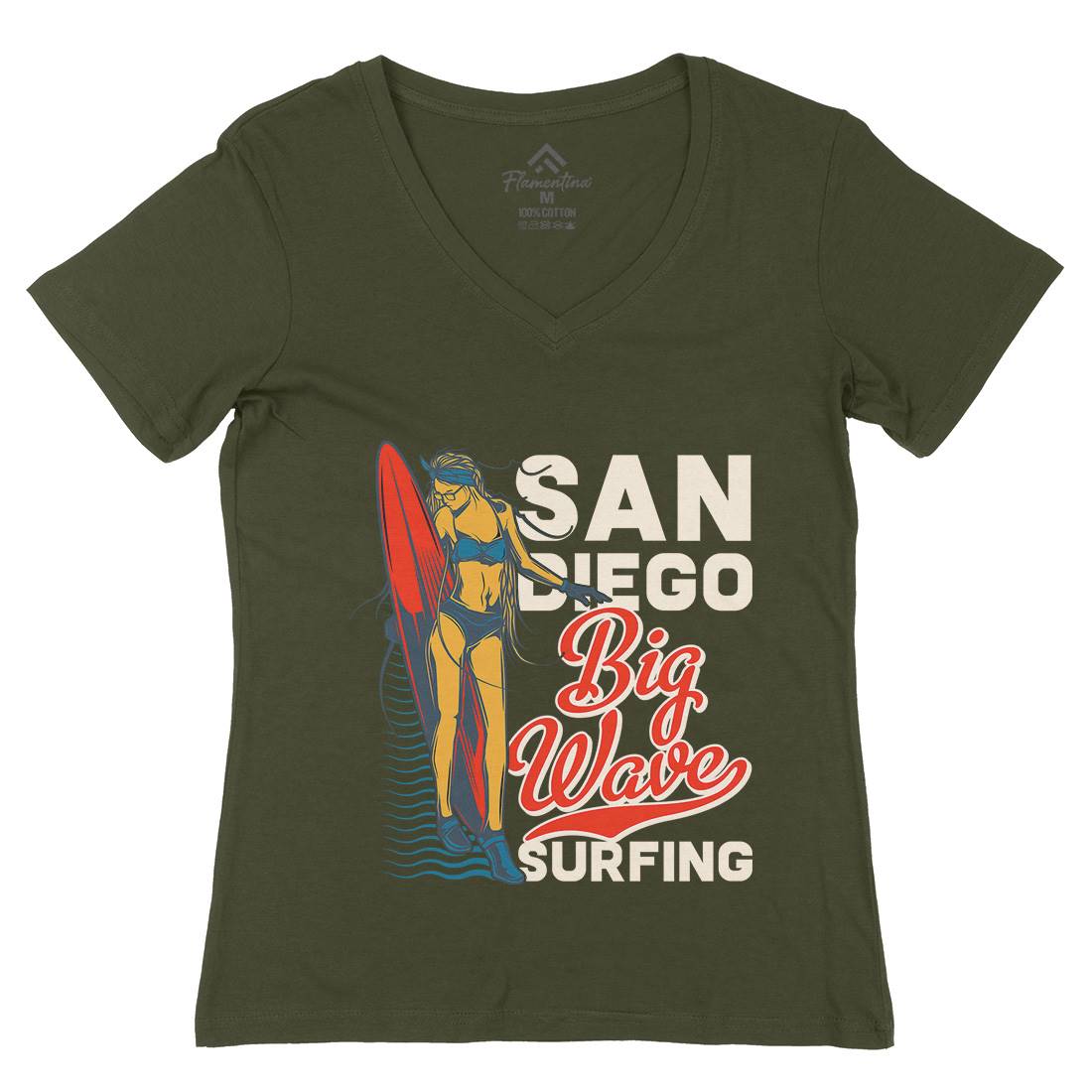 Big Wave Surfing Womens Organic V-Neck T-Shirt Surf B879