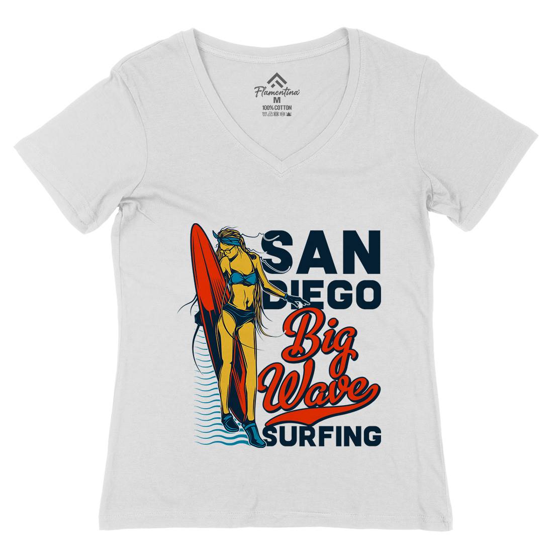 Big Wave Surfing Womens Organic V-Neck T-Shirt Surf B879