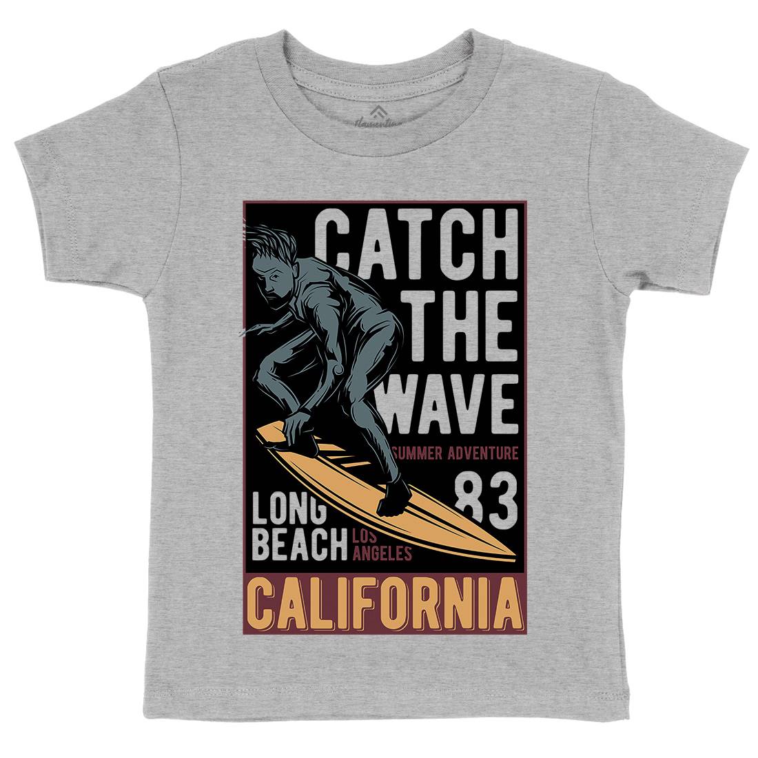 Catch The Wave Surfing Kids Organic Crew Neck T-Shirt Surf B880