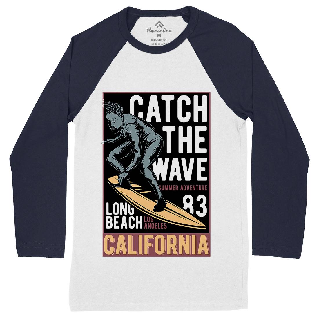 Catch The Wave Surfing Mens Long Sleeve Baseball T-Shirt Surf B880