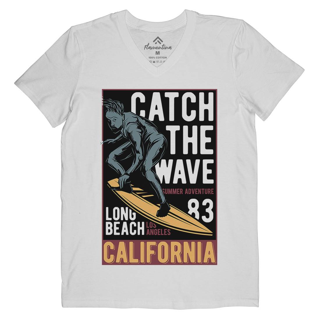 Catch The Wave Surfing Mens V-Neck T-Shirt Surf B880