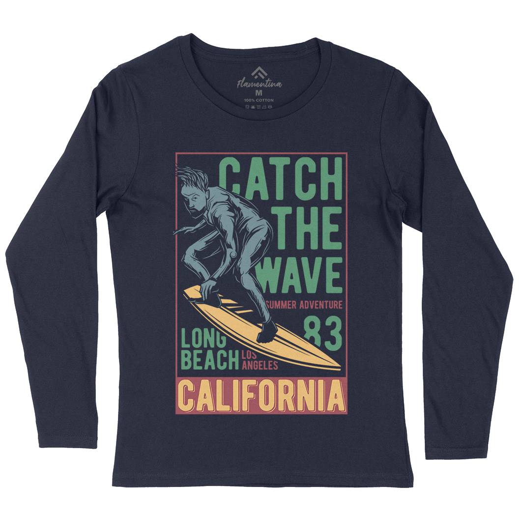 Catch The Wave Surfing Womens Long Sleeve T-Shirt Surf B880