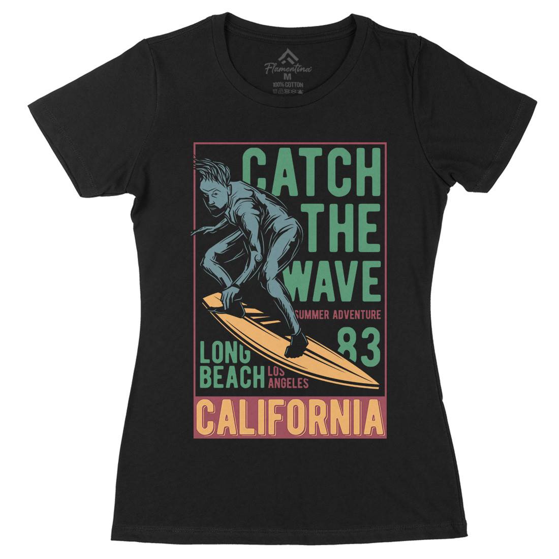 Catch The Wave Surfing Womens Organic Crew Neck T-Shirt Surf B880